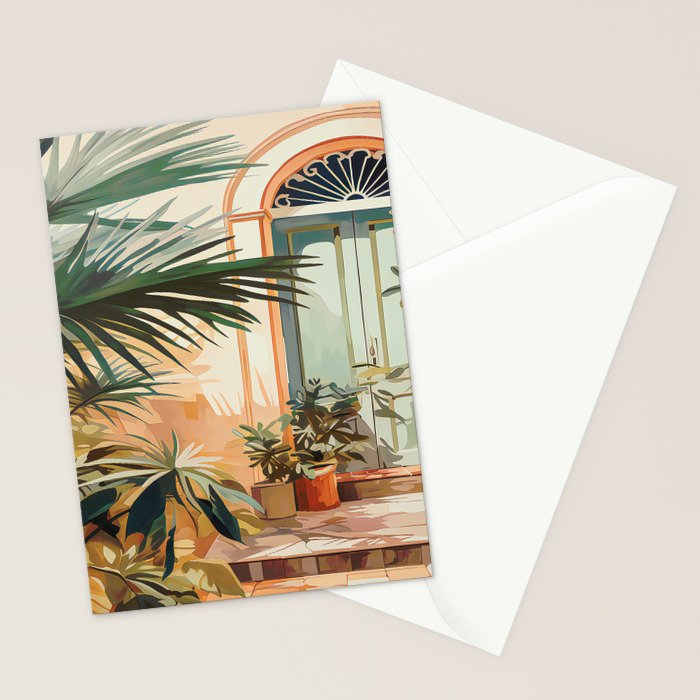 Villa Courtyard Mediterranean Art Stationery Card Gallery Image 2