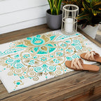 Sacred Lotus Mandala - Turquoise & Gold Palette Outdoor Rug Gallery Image 2