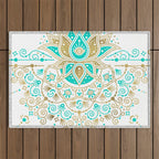 Sacred Lotus Mandala - Turquoise & Gold Palette Outdoor Rug Gallery Image 1