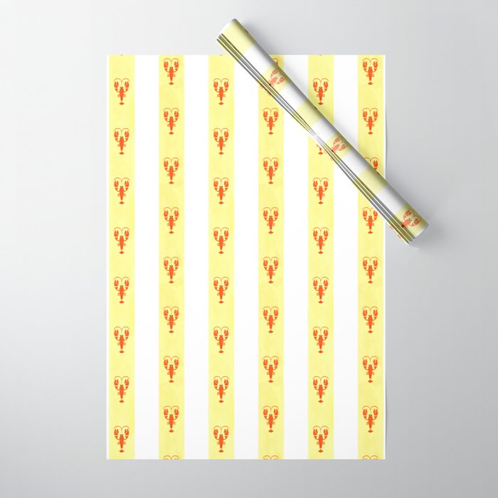 Red Lobsters On Hand-Painted Sunny Yellow Stripes Wrapping Paper Gallery Image 1