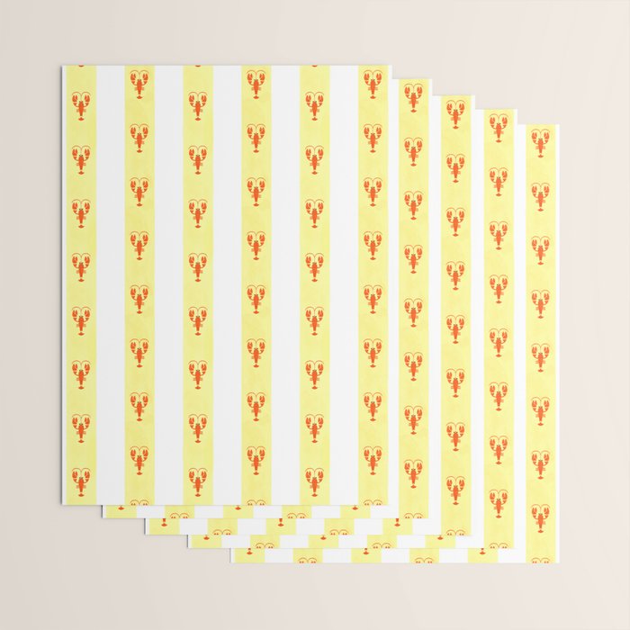 Red Lobsters On Hand-Painted Sunny Yellow Stripes Wrapping Paper Gallery Image 3