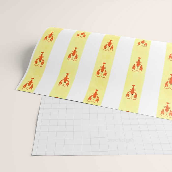 Red Lobsters On Hand-Painted Sunny Yellow Stripes Wrapping Paper Gallery Image 2