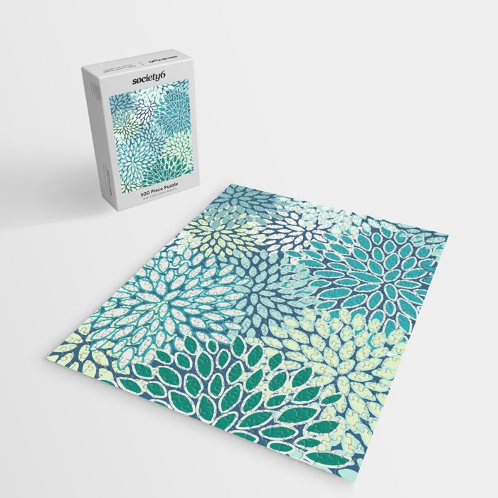 Christmas, Floral Prints, Teal, Blue and Green, Colour Prints Jigsaw Puzzle Gallery Image 2