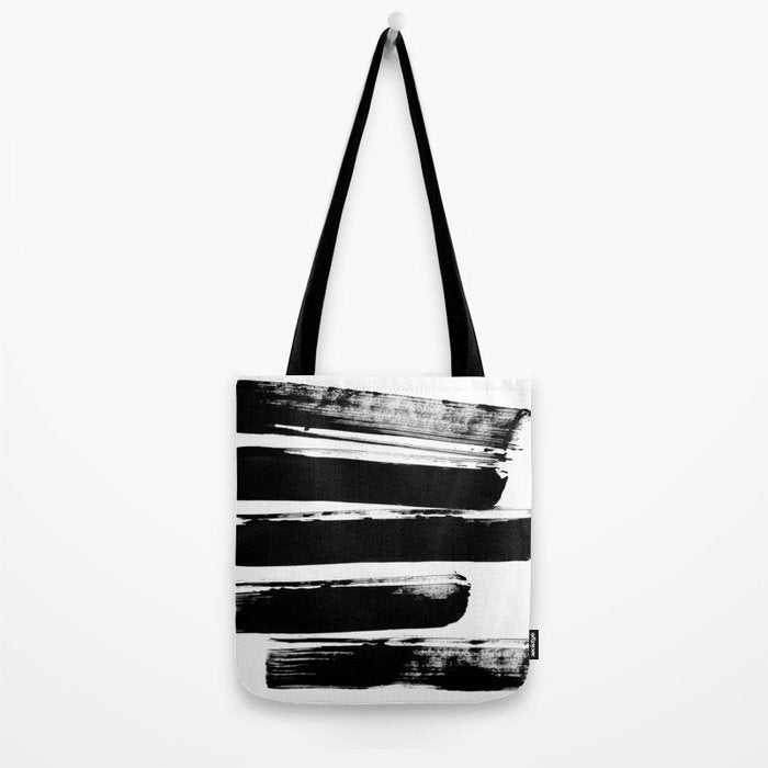 Stripes Black & White Minimalist Abstract Mid century Ink Art Dark Brush Strokes Tote Bag Gallery Image 2
