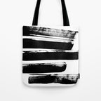 Stripes Black & White Minimalist Abstract Mid century Ink Art Dark Brush Strokes Tote Bag Gallery Image 1