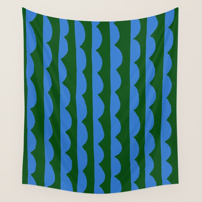 Thin Scalloped Line in blue and green Wall Tapestry Gallery Image 4
