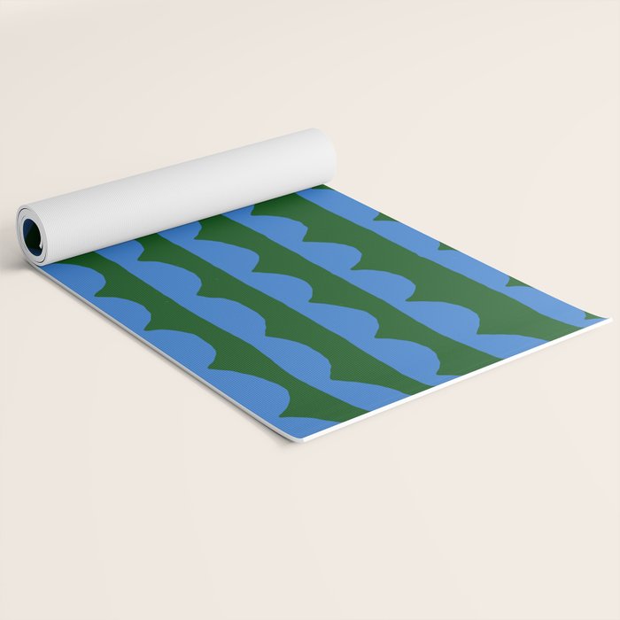 Thin Scalloped Line in blue and green Yoga Mat Gallery Image 2