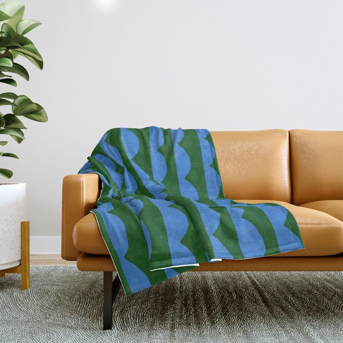 Thin Scalloped Line in blue and green Throw Blanket Gallery Image 1