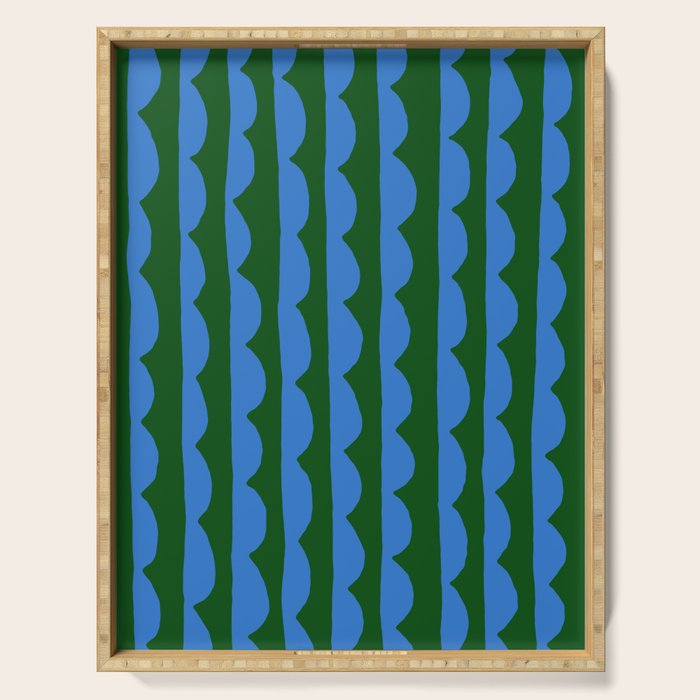 Thin Scalloped Line in blue and green Serving Tray Gallery Image 1