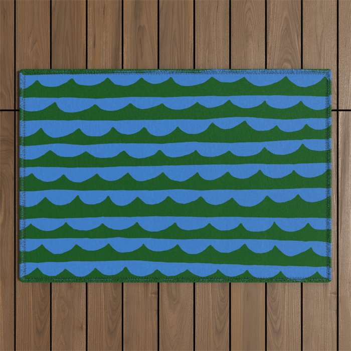 Thin Scalloped Line in blue and green Outdoor Rug Gallery Image 1