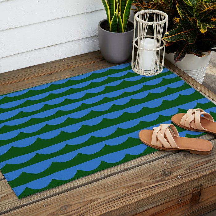 Thin Scalloped Line in blue and green Outdoor Rug Gallery Image 2