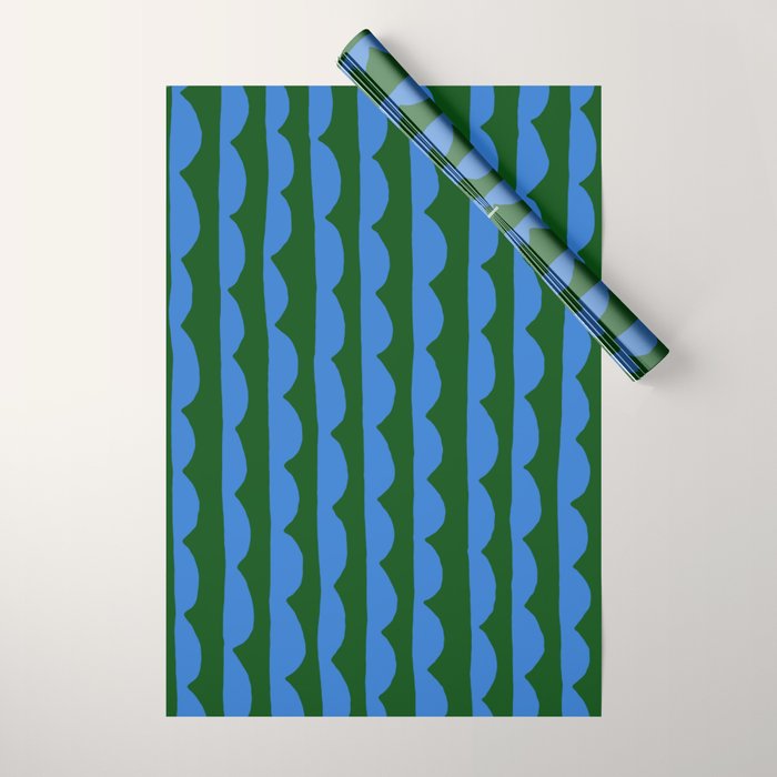 Thin Scalloped Line in blue and green Wrapping Paper Gallery Image 1