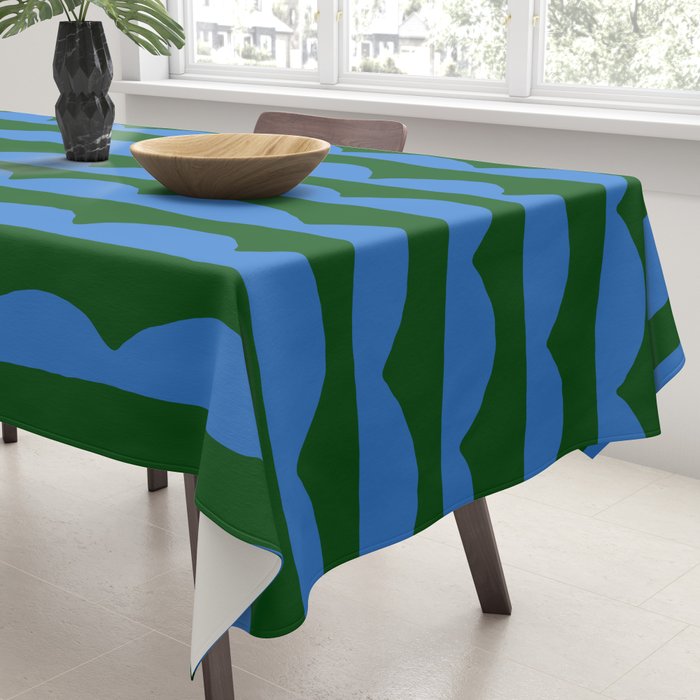 Thin Scalloped Line in blue and green Tablecloth Gallery Image 3