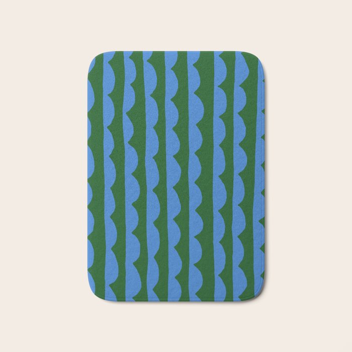 Thin Scalloped Line in blue and green Bath Mat