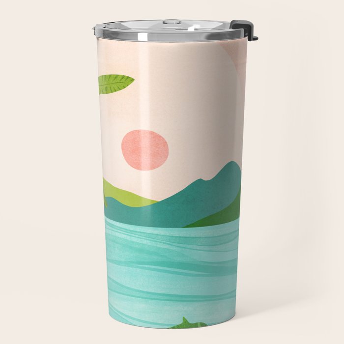 Vacation Views - Pink Coastal Landscape Travel Mug Gallery Image 2