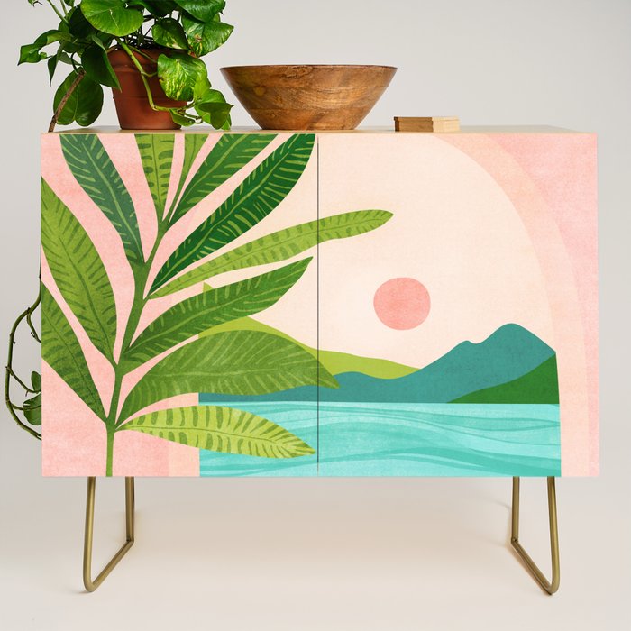 Vacation Views - Pink Coastal Landscape Credenza Gallery Image 1