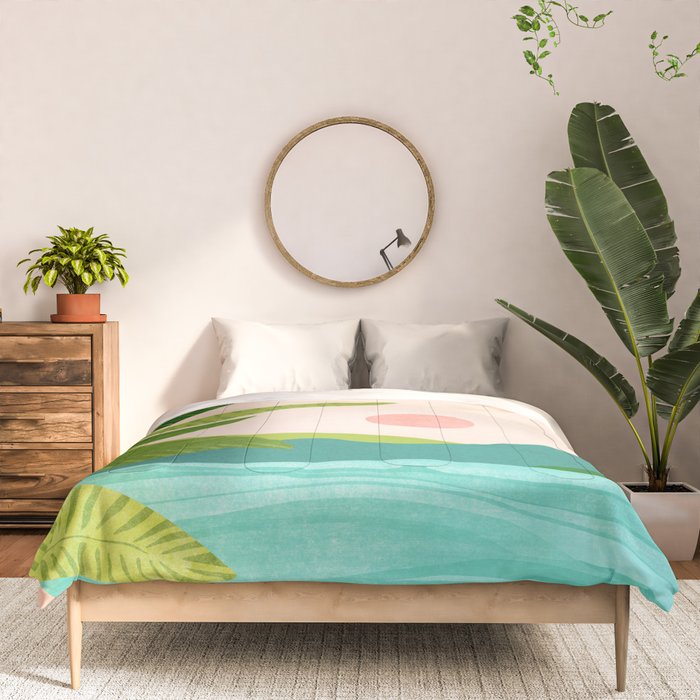 Vacation Views - Pink Coastal Landscape Comforter Gallery Image 3