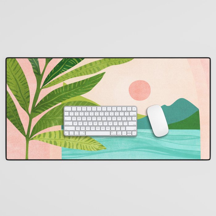 Vacation Views - Pink Coastal Landscape Desk Mat Gallery Image 1