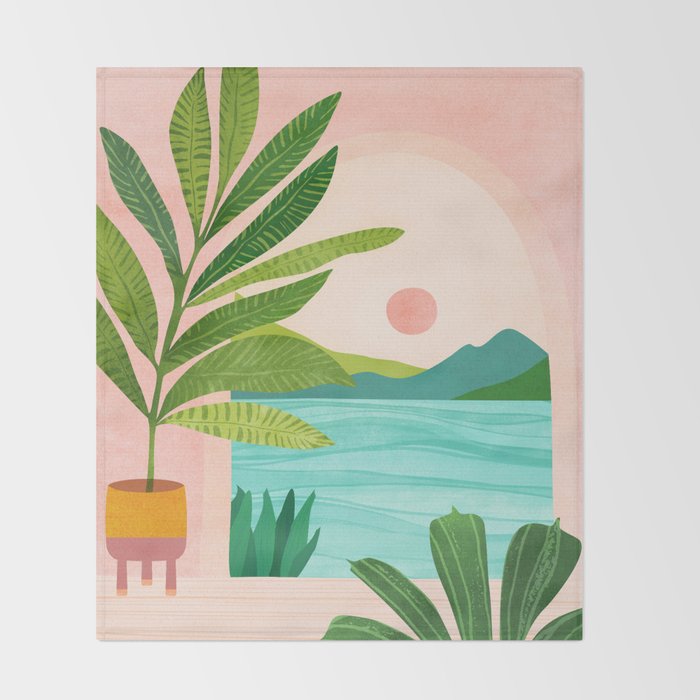 Vacation Views - Pink Coastal Landscape Throw Blanket Gallery Image 2