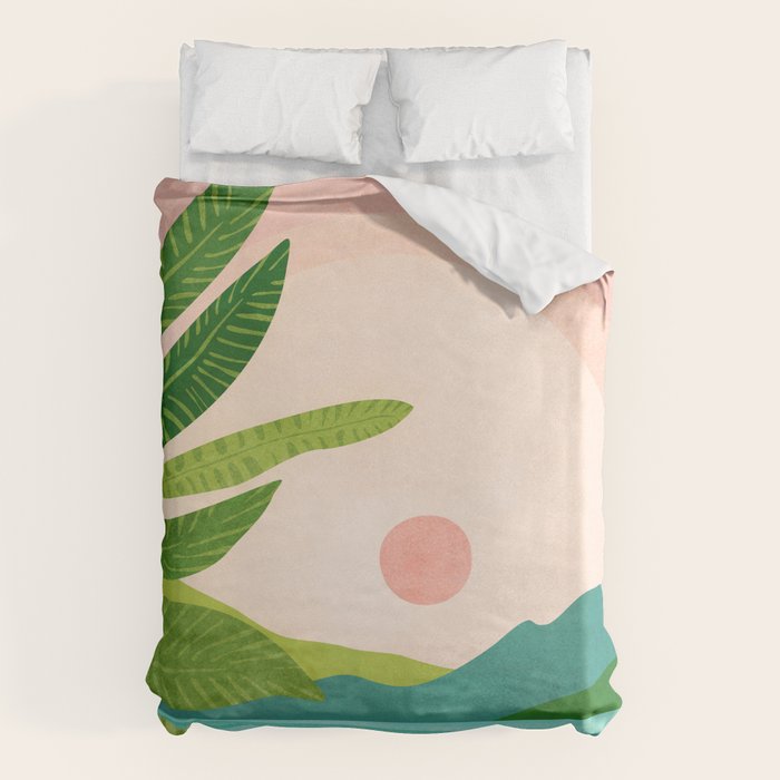 Vacation Views - Pink Coastal Landscape Duvet Cover Gallery Image 1