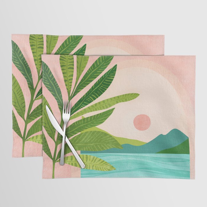 Vacation Views - Pink Coastal Landscape Placemat Gallery Image 1