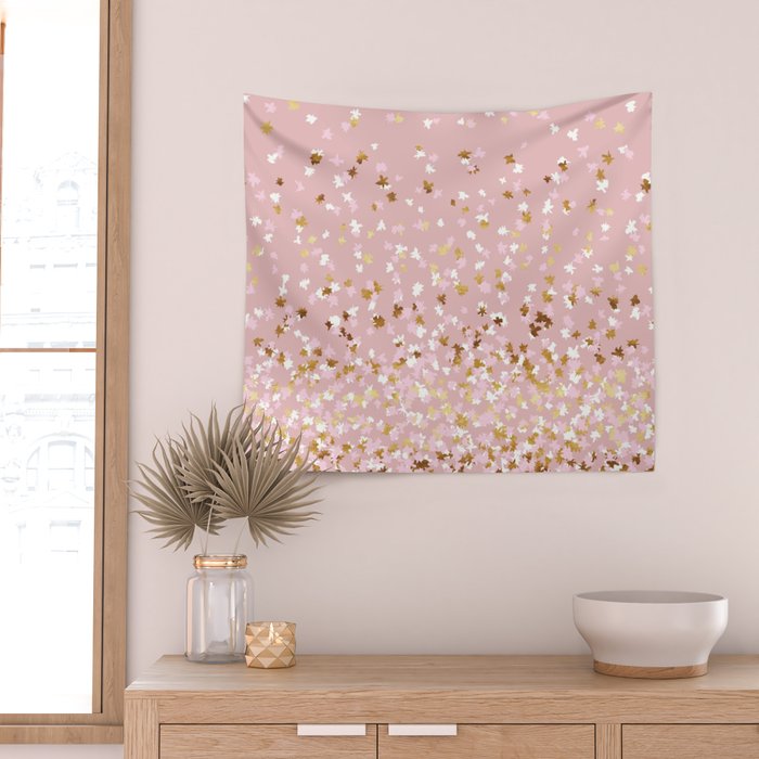 Floating Confetti - Pink Blush and Gold Wall Tapestry Gallery Image 2