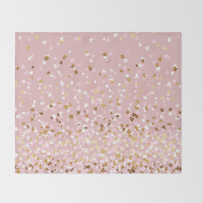 Floating Confetti - Pink Blush and Gold Throw Blanket Gallery Image 2