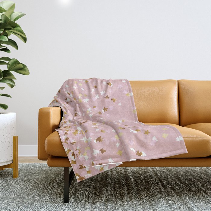 Floating Confetti - Pink Blush and Gold Throw Blanket Gallery Image 1