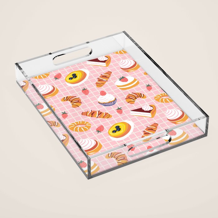Vintage sweet pastry dessert food pattern Acrylic Tray Gallery Image 1