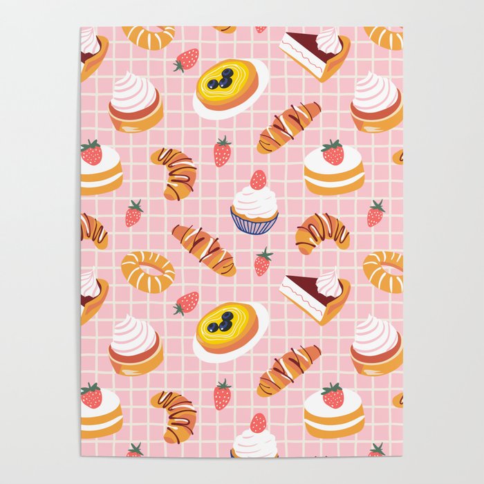Vintage sweet pastry dessert food pattern Poster Gallery Image 4
