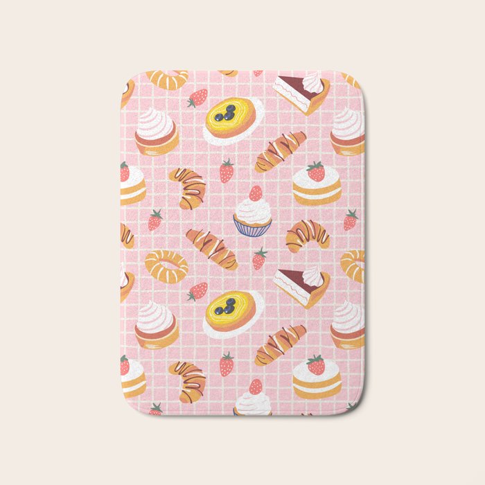 Vintage sweet pastry dessert food pattern Bath Mat Gallery Image 1