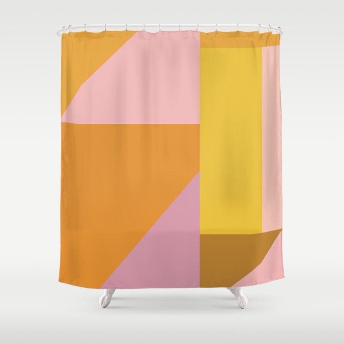 Shapes in Vintage Modern Pink, Orange, Yellow, and Lavender Shower Curtain Gallery Image 1