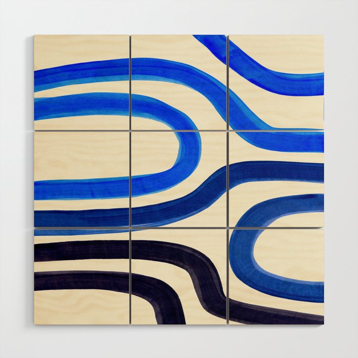 Electric Blues Fun Colorful Mid Century Modern Abstract Painting Shapes Pattern Wood Wall Art Gallery Image 1