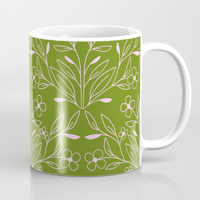 Playful Doodled Blooms Pattern - Green Coffee Mug Gallery Image 1