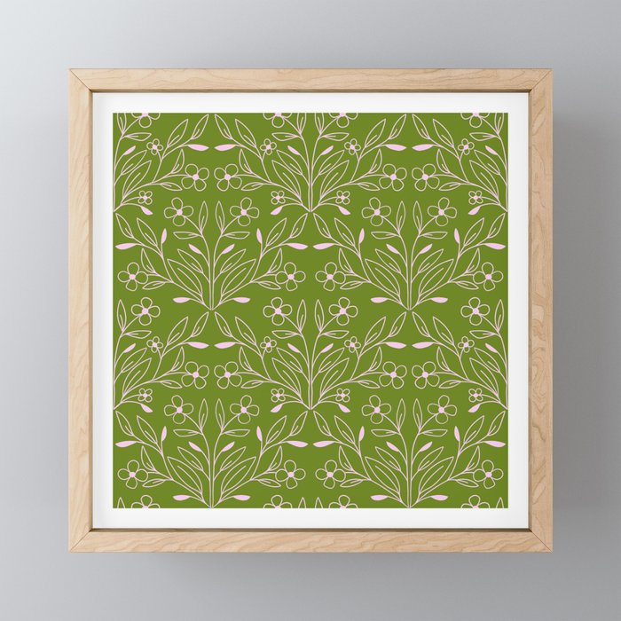 Playful Doodled Blooms Pattern - Green Mini Art Print Gallery Image 1