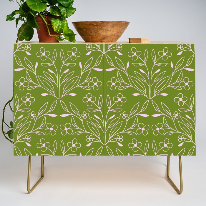 Playful Doodled Blooms Pattern - Green Credenza Gallery Image 1