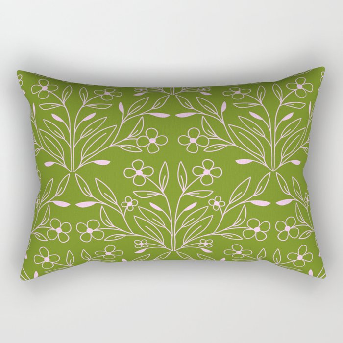 Playful Doodled Blooms Pattern - Green Rectangular Pillow Gallery Image 1