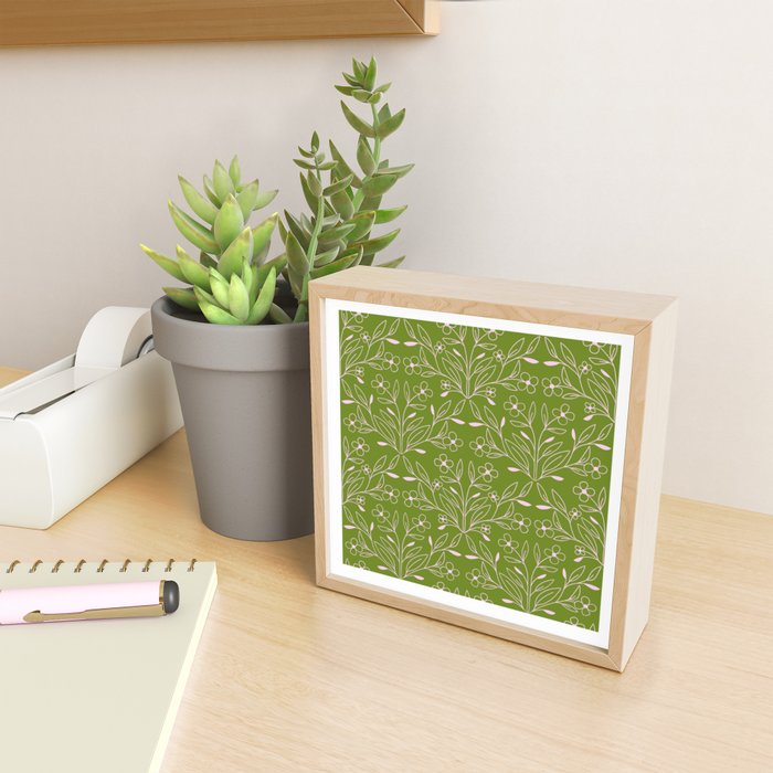 Playful Doodled Blooms Pattern - Green Mini Art Print Gallery Image 2