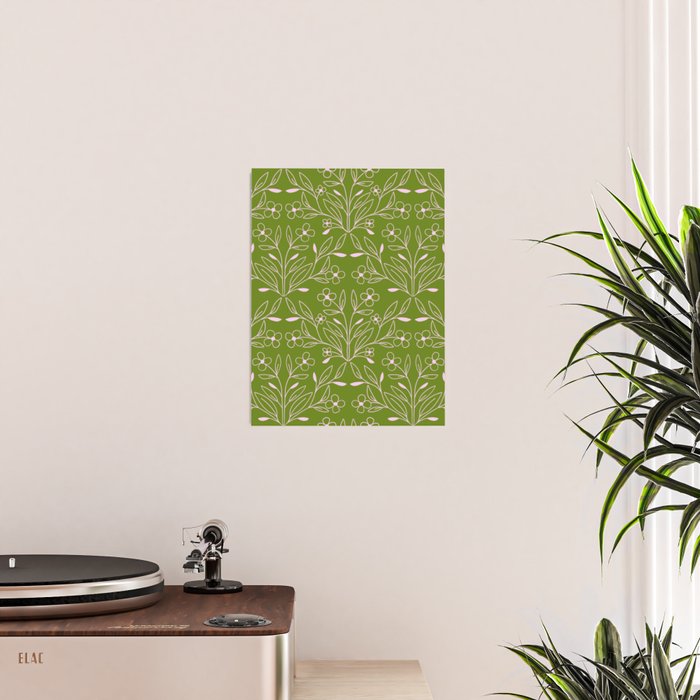 Playful Doodled Blooms Pattern - Green Poster Gallery Image 2