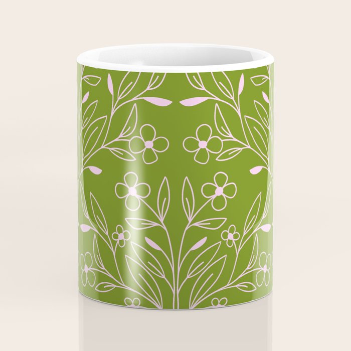Playful Doodled Blooms Pattern - Green Coffee Mug Gallery Image 4