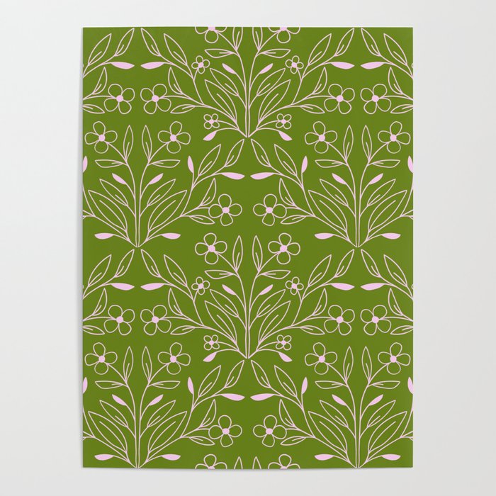 Playful Doodled Blooms Pattern - Green Poster Gallery Image 4
