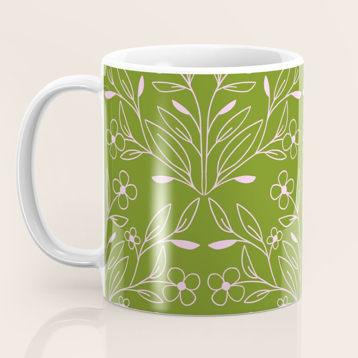 Playful Doodled Blooms Pattern - Green Coffee Mug Gallery Image 3