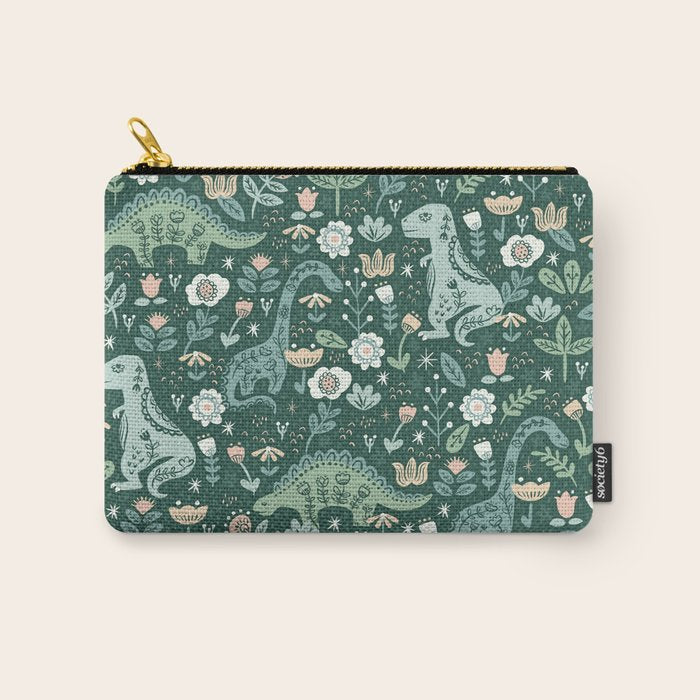 Folk Floral Dinosaur Carry All Pouch Gallery Image 1