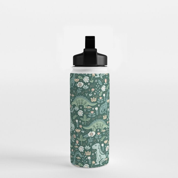 Folk Floral Dinosaur Water Bottle Gallery Image 2
