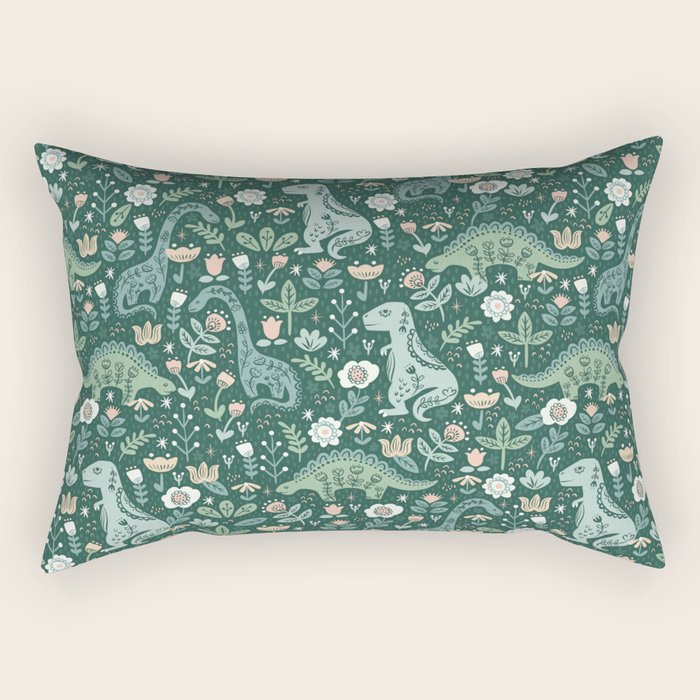 Folk Floral Dinosaur Rectangular Pillow Gallery Image 2