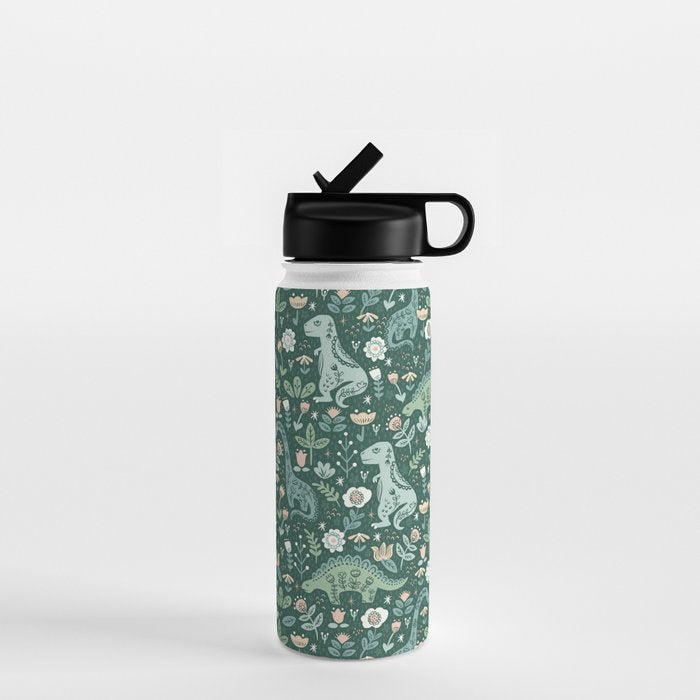 Folk Floral Dinosaur Water Bottle Gallery Image 1