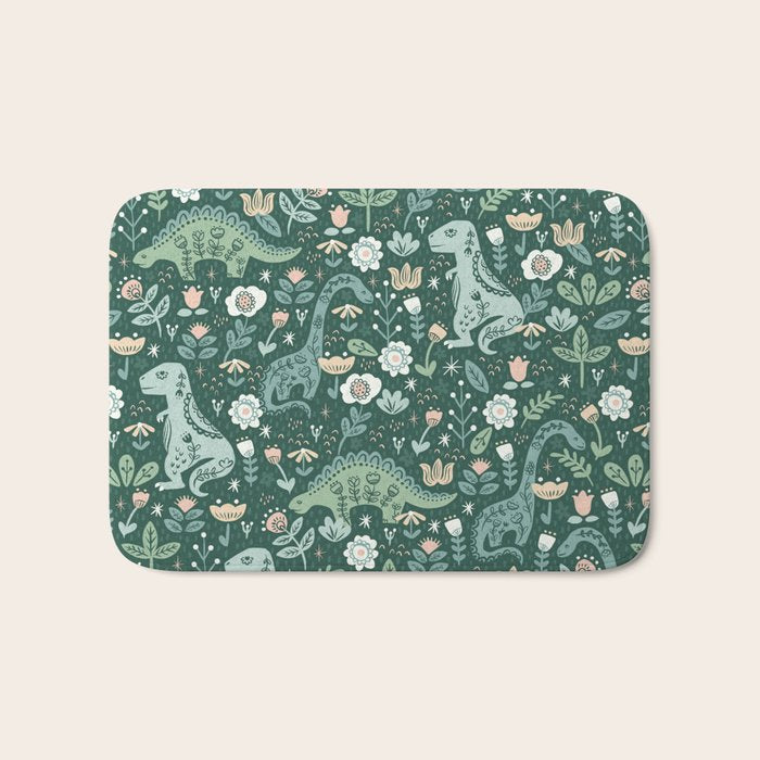 Folk Floral Dinosaur Bath Mat Gallery Image 1