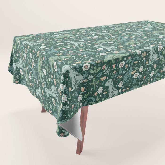 Folk Floral Dinosaur Tablecloth Gallery Image 1