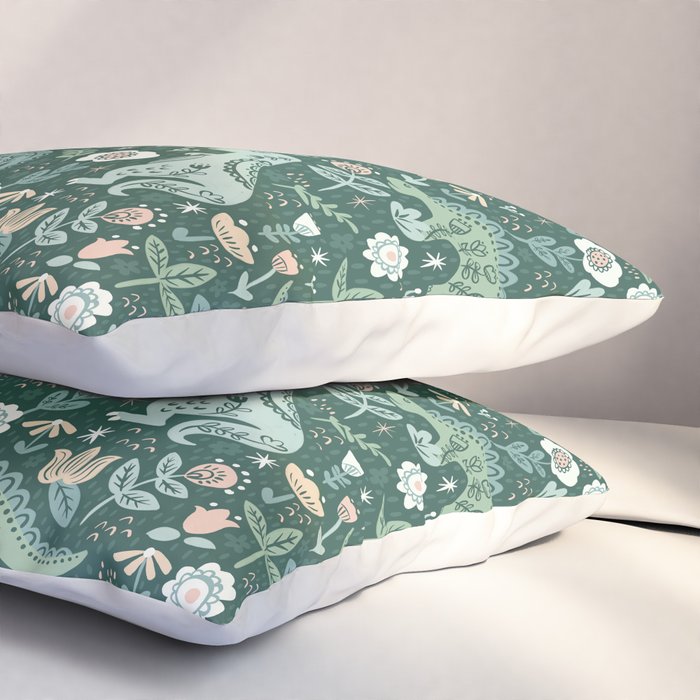 Folk Floral Dinosaur Pillow Sham Gallery Image 3