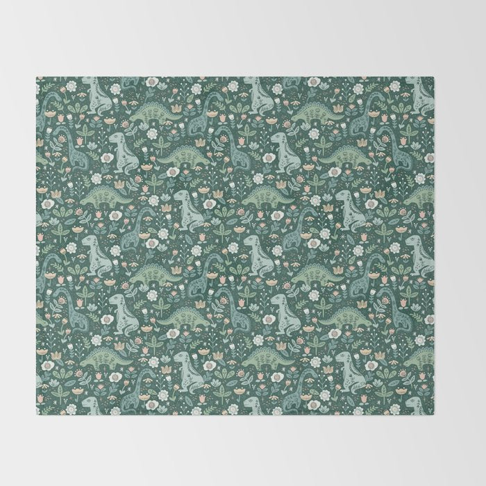 Folk Floral Dinosaur Throw Blanket Gallery Image 2